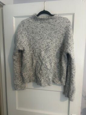 White + Warren Speckled Light Gray Cowl-Neck Sweater